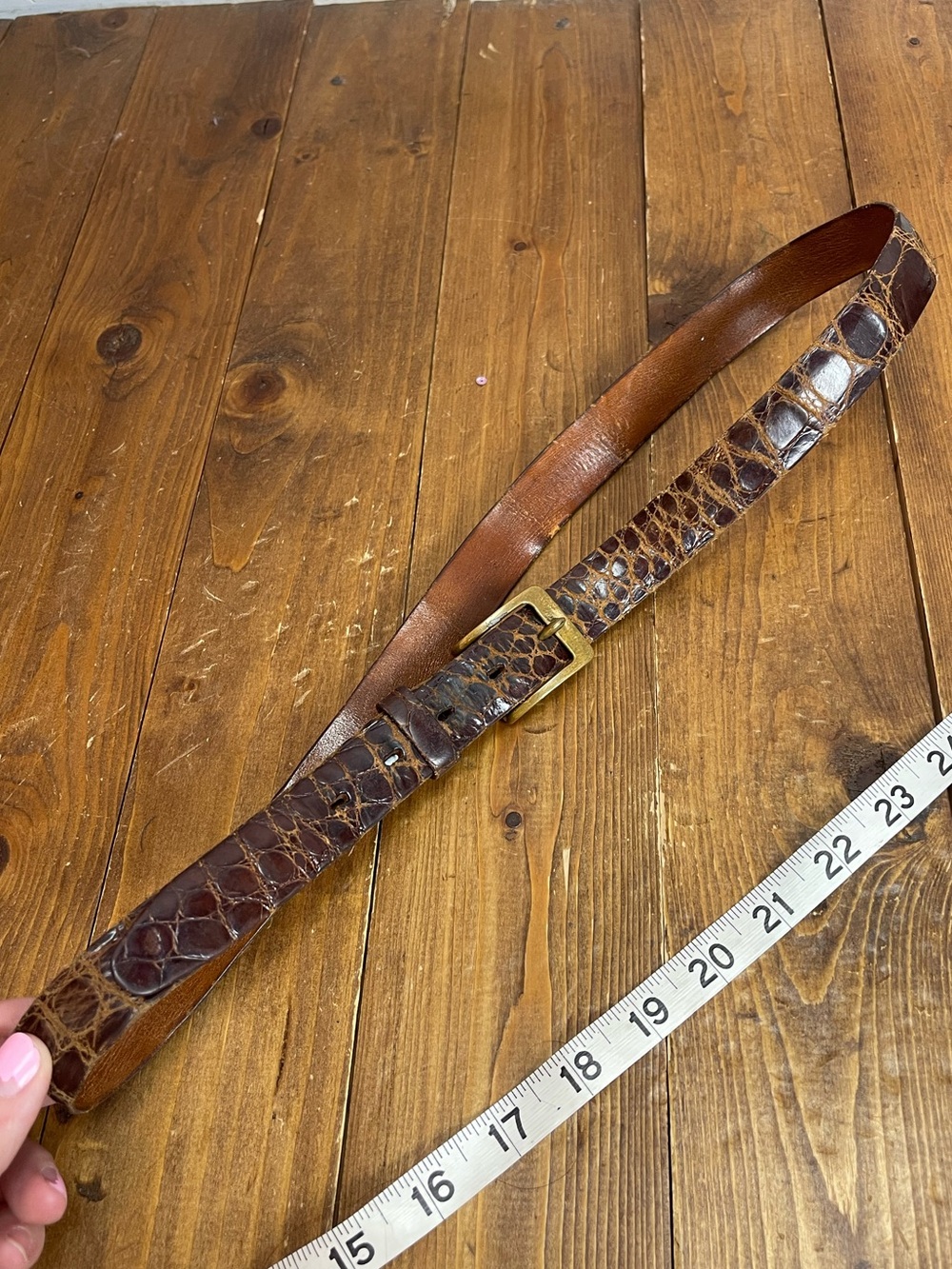 Vintage genuine alligator leather belt with bronze buckle mens size 36